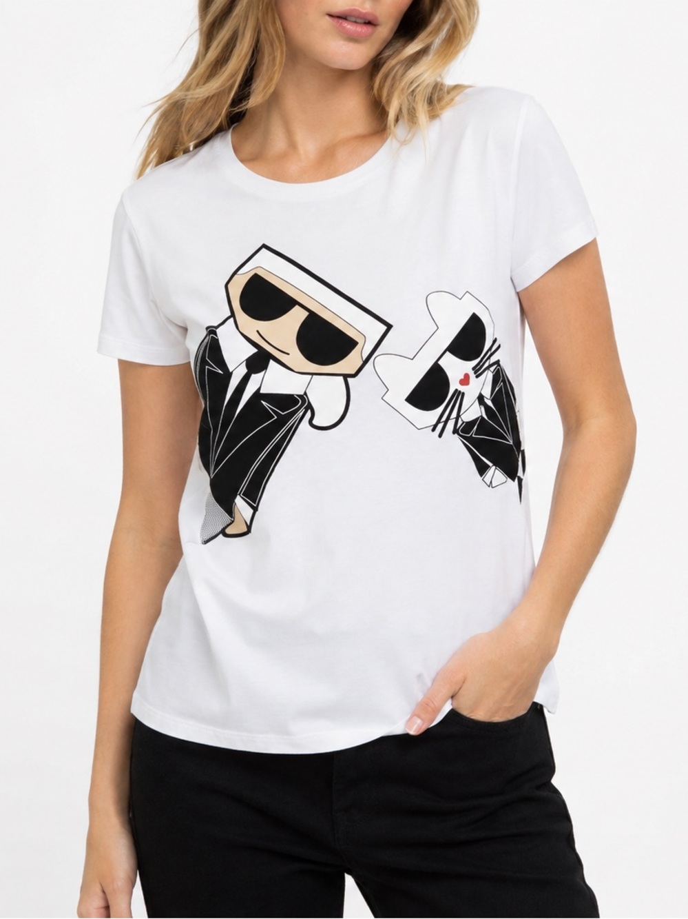 Karl Lagerfeld White Tee with Black Script Logo